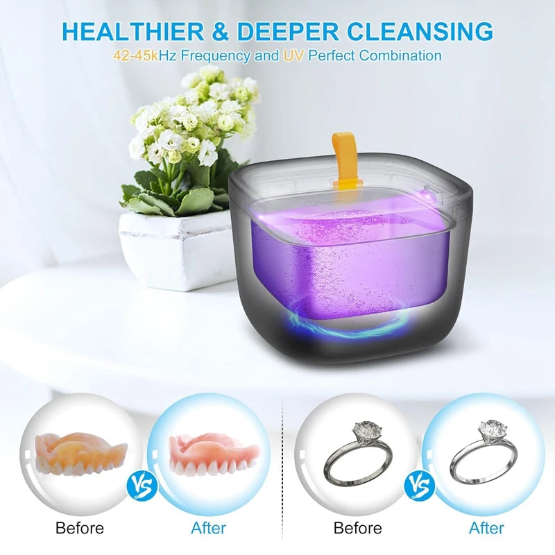 X50A-Ultrasonic Cleaner For Retainer, Denture, Mouth Guard, Toothbrush Head, 43Khz 255ML Ultrasonic Retainer EU Plug
