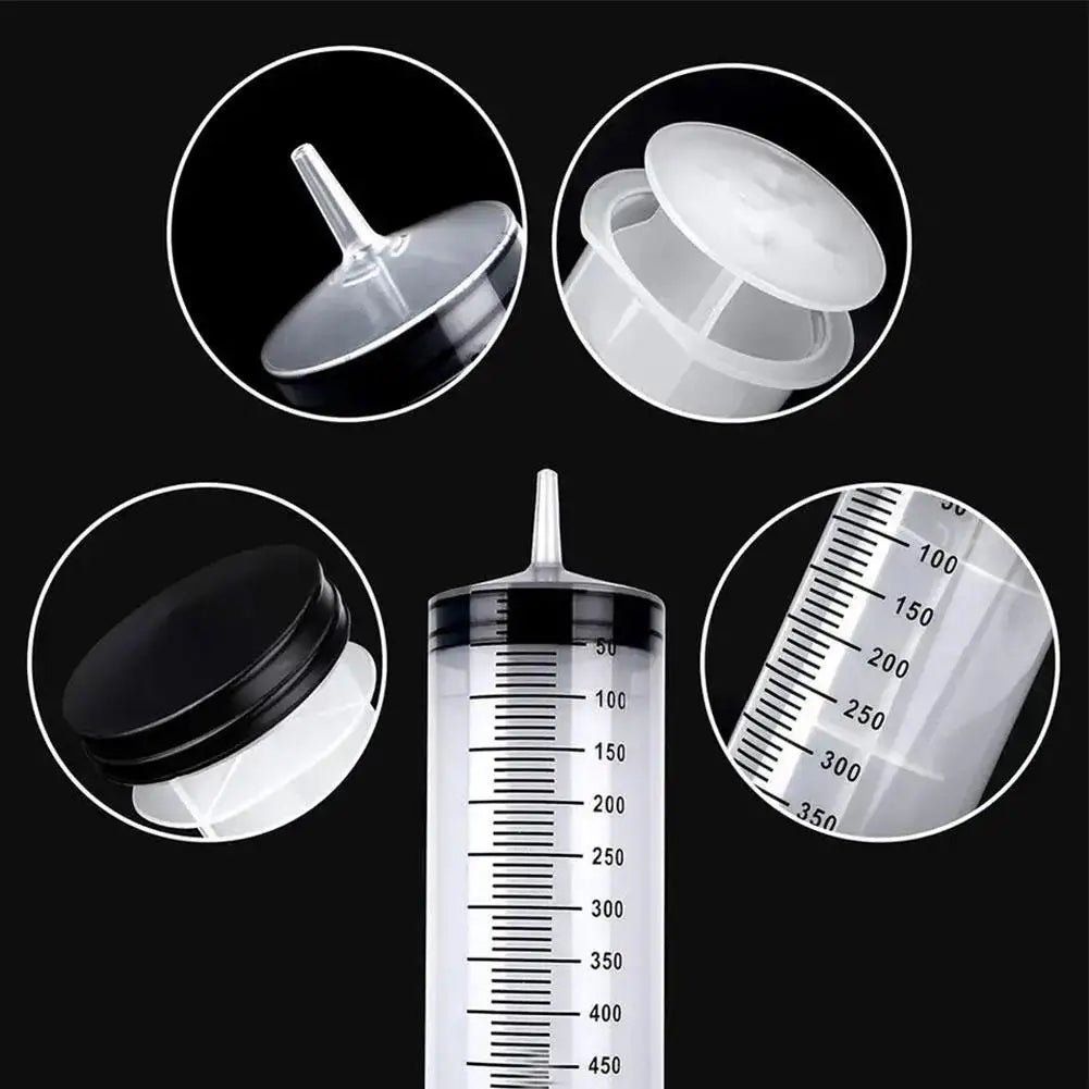 Collage of a syringe with measurement markings