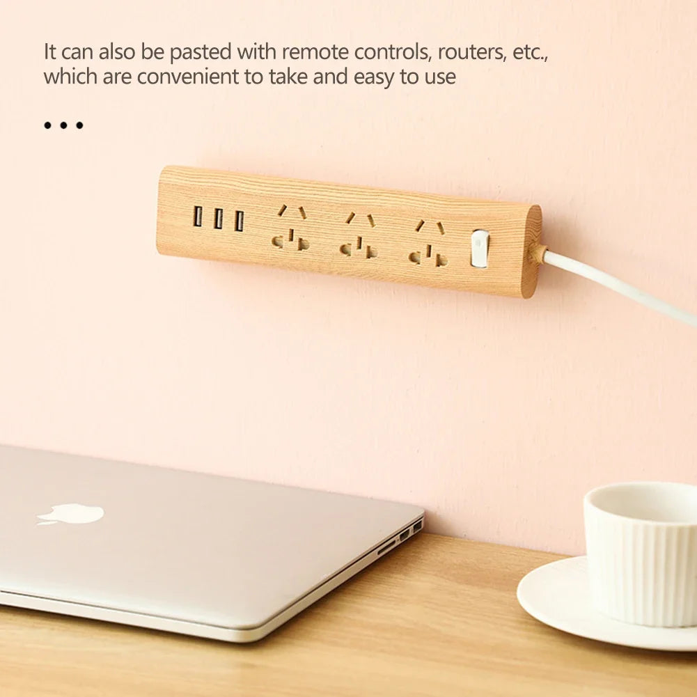 Wooden-power-strip-with-multiple-outlets-and-USB-ports