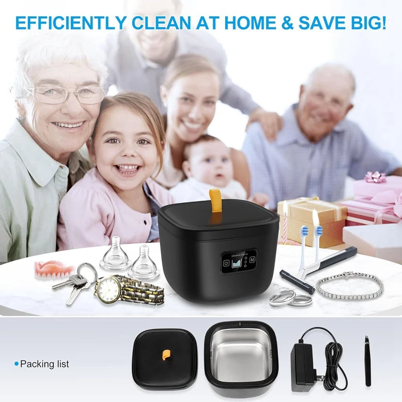 X50A-Ultrasonic Cleaner For Retainer, Denture, Mouth Guard, Toothbrush Head, 43Khz 255ML Ultrasonic Retainer EU Plug