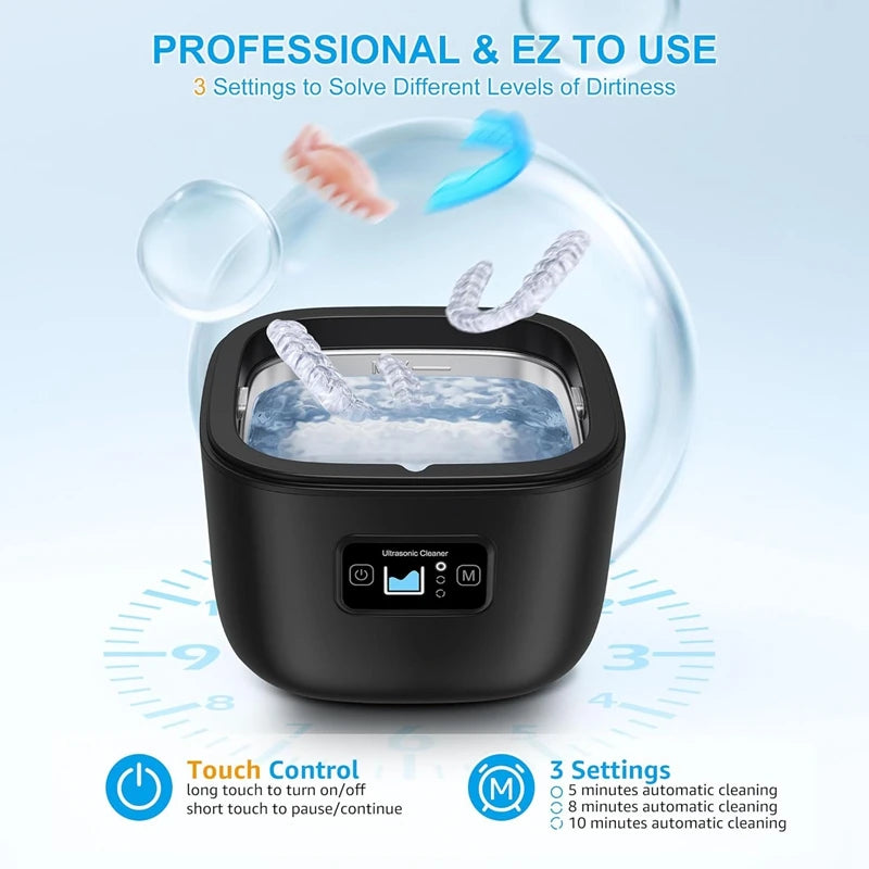 X50A-Ultrasonic Cleaner For Retainer, Denture, Mouth Guard, Toothbrush Head, 43Khz 255ML Ultrasonic Retainer EU Plug