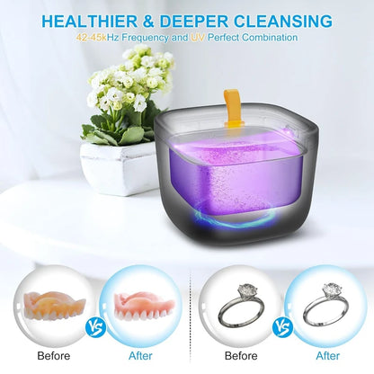X50A-Ultrasonic Cleaner For Retainer, Denture, Mouth Guard, Toothbrush Head, 43Khz 255ML Ultrasonic Retainer EU Plug