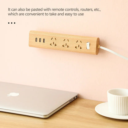 Wooden-power-strip-with-multiple-outlets-and-USB-ports