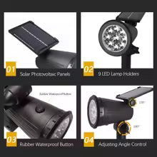 9-LED Solar Outdoor Spotlights